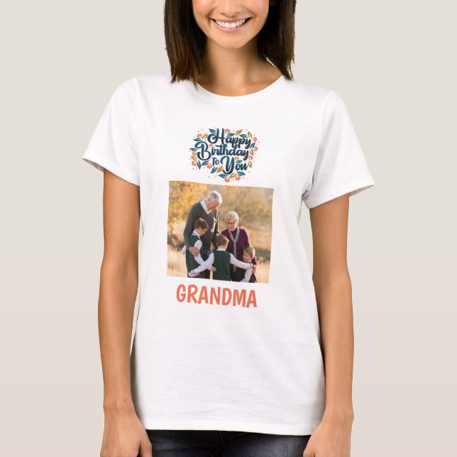 Grattis på födelsedagen Grandma-fotot T-Shirt (Framsida)