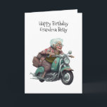 Grattis på födelsedagen Grandma Personlig Kort<br><div class="desc">Ett futtigt mormor på en motorcykel som visar ålder är bara ett nummer. Lägg till din mormors namn till det här födelsedagskortet i personaliseringsområdet.</div>