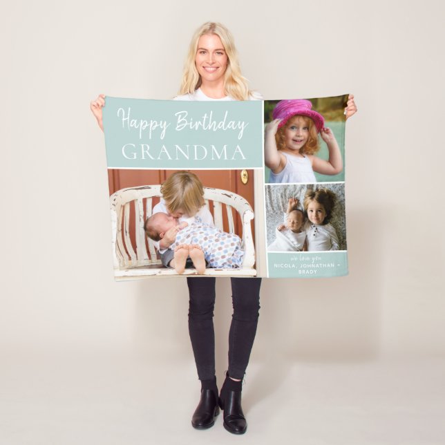 Grattis på födelsedagen Grandma Photo Collage Aqua Fleecefilt (På plats)