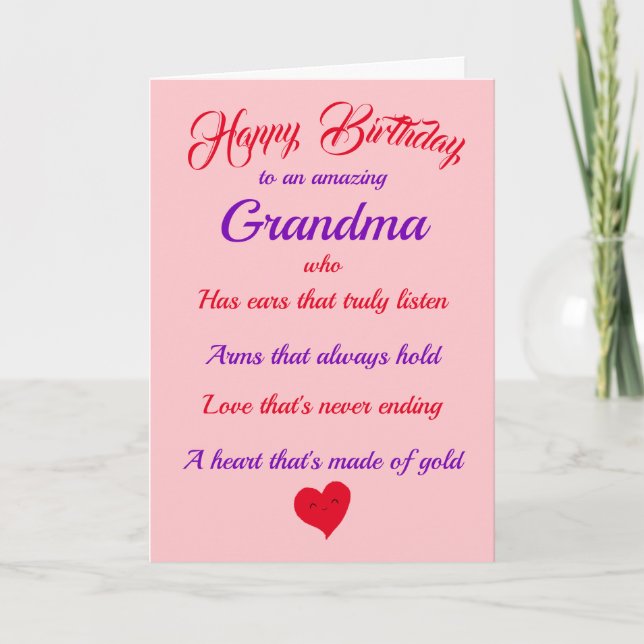 Grattis på födelsedagen Grandma Rosa Lila Typograp Kort (Framsida)