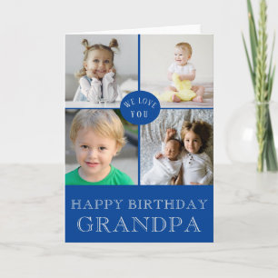 Grattis på födelsedagen Grandpa Blue Photo Collage Kort