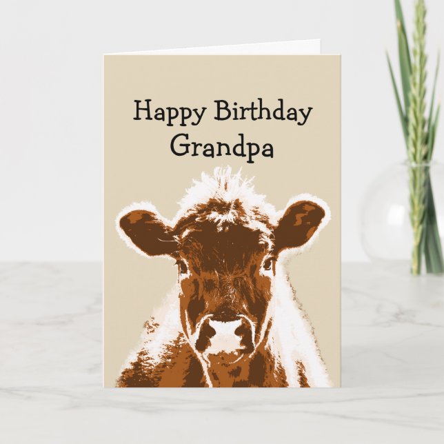 Grattis på födelsedagen Grandpa Cow Joke Humor Kort (Framsida)