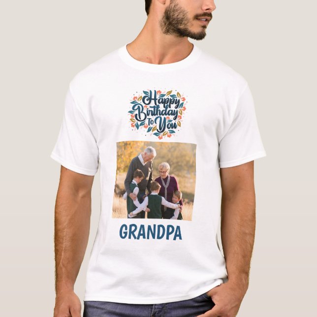 Grattis på födelsedagen Grandpa-foto T Shirt (Framsida)
