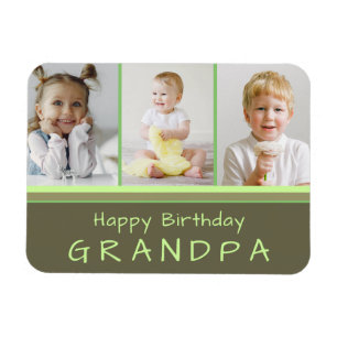 Grattis på födelsedagen Grandpa Photo Collage Grön Magnet