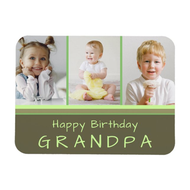 Grattis på födelsedagen Grandpa Photo Collage Grön Magnet (Horisontell)