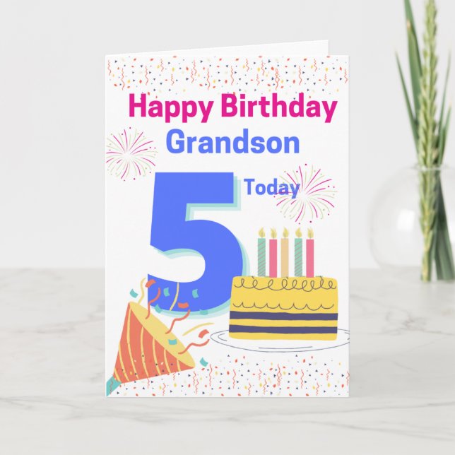 Grattis på födelsedagen Grandson - 5 idag Kort (Framsida)