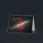 Grattis på födelsedagen Grandson - A Starburst Bir Kort<br><div class="desc">Galaxies-, Stars- och Nebulae-serien: Denna mosaiska bild av den magnifika starstgalaxen, Messier 82 (även kallad Cigar Galaxy) är en verkligen vass vinkel syn. M82 är en galaxi anmärkningsvärd för sina websar av sönderdelade moln och flamliknande plommon av glödande vätebläck som bläster ut från dess centrala områden där unga stjärnor föds,...</div>