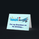 grattis på födelsedagen Grandson Airplane Kort<br><div class="desc">Den här konstruktionen har ett biplan. För matchande artiklar,  skriv "penguincornerstore biplane" i Zazzle-sökningen pub.</div>