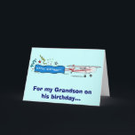 Grattis på födelsedagen Grandson Airplane Kort<br><div class="desc">Matchningsartiklar,  t.ex. klistermärke och magnet,  finns tillgängliga i penguincornerstore under lämpliga kategorier.</div>