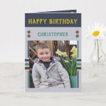Grattis på födelsedagen Grandson best day-foto nam Kort<br><div class="desc">Morson-födelsedagskort. Lägg till två foton,  namn och meddelande. Designad i grönt,  gult,  grått,  med rand och punkter. Bästa grabben nånsin.</div>