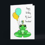 Grattis på födelsedagen Grandson | Cute Frog Kort<br><div class="desc">Födelsedagskort. Personlig Birthday-kort med söt groda på en liljepad i en födelsedagshatt med ballonger.</div>
