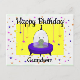 Grattis på födelsedagen, Grandson, Cute Space Alie Vykort