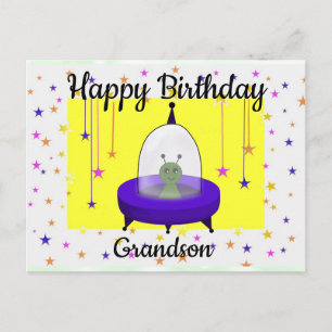 Grattis på födelsedagen, Grandson, Cute Space Alie Vykort