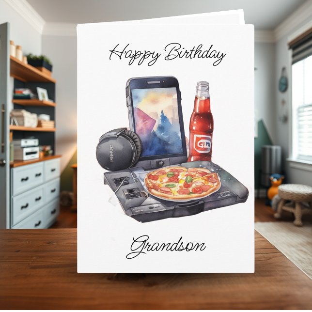 Grattis på födelsedagen Grandson Gaming och Pizza Kort (Skapare uppladdad)