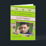 Grattis på födelsedagen Grandson-grönt och brunt f Kort<br><div class="desc">Anpassa det här födelsedagskortet för din morson Designad i kalkgrönt och brunt Lägg hans namn Grattis på födelsedagen till en speciellare morson har en underbarare dag</div>