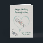 grattis på födelsedagen Grandson Kort<br><div class="desc">Ett vackert kort med en vintage som ser ut som ett nyckel med blommor och löv omgiven av ett hjärta. Ni håller nyckel i mitt hjärta,  det är den känsla som uttrycks på tidlöst kort.</div>