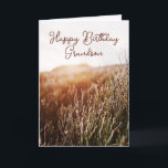 Grattis på födelsedagen Grandson - Rustic Birthday Helgkort<br><div class="desc">Anpassningsbarnas födelsedagskort med strålande solnedgångsfoto med "Grattis på födelsedagen Grandson" i skripttypografi. Färgad insida och tillbaka. Tillgänglig även för omedelbar nedladdning för att enkelt  med vänner och familj.</div>