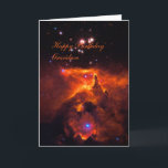 grattis på födelsedagen Grandson - Star Cluster Bi Kort<br><div class="desc">Galaxies, Stars och Nebulae serie: Stjärnklustret Pismis 24 ljuger i kärnan av det stora emissionsnebulan NGC 6357 som sträcker ut en grad på himlar i riktning mot Scorpius-konstellationen. En del av nebulan joniseras av de yngsta (blåsta) tungstjärnorna i Pismis 24. Den intensiva ultravioletta strålningen från blazingstjärnorna värmer gasen runt klustret...</div>