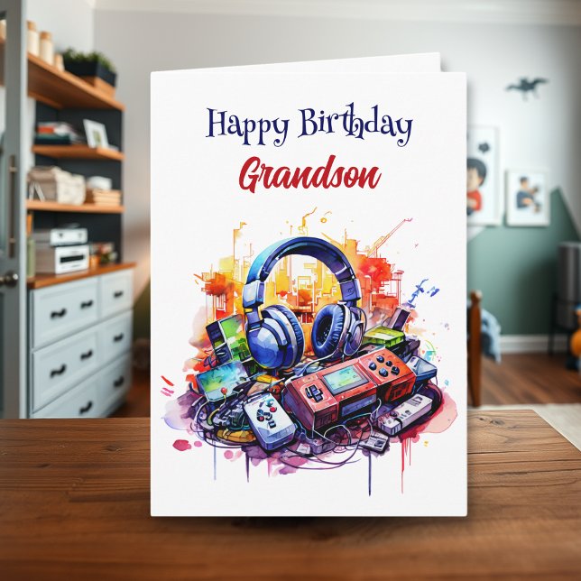 Grattis på födelsedagen Grandson | Videospel - tem Kort (Skapare uppladdad)