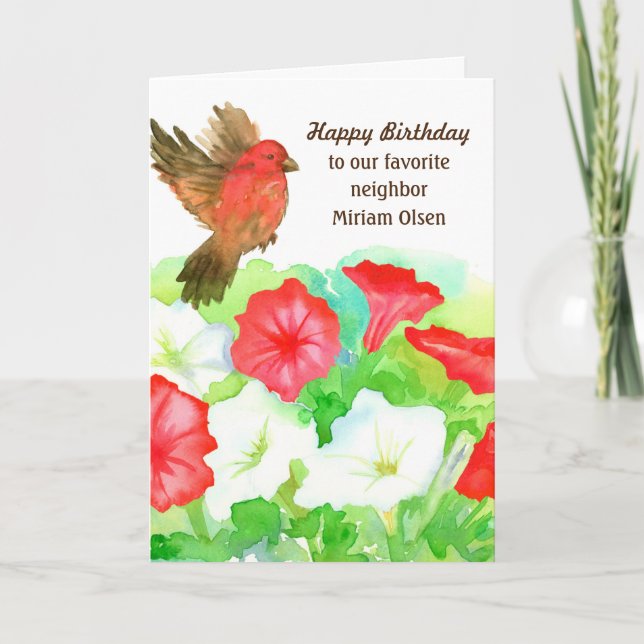 Grattis på födelsedagen grannbor Red Petunias Finc Kort (Framsida)