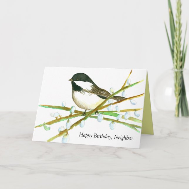 Grattis på födelsedagen granne Chickadee Bird Kort (Framsida)