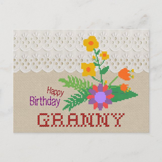 Grattis på födelsedagen Granny CC0683 Handicraft P Vykort (Framsida)