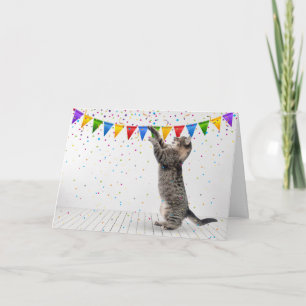 Grattis på födelsedagen Grått Tabby katt i konfett Kort