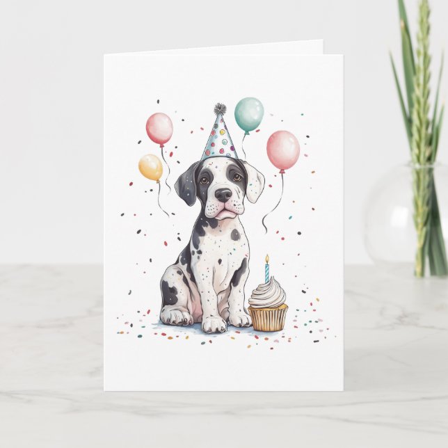 Grattis på födelsedagen Great Dane Valp Cupcake Kort (Framsida)