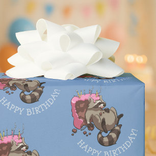 Grattis på födelsedagen! Greedy Cake Eater Tecknad Presentpapper