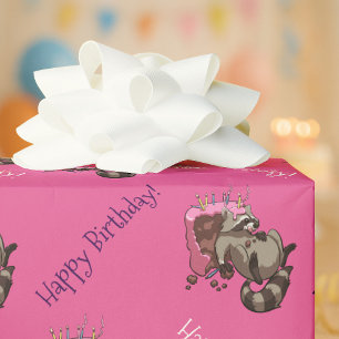 Grattis på födelsedagen! Greedy Raccoon Cake Teckn Presentpapper