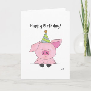 Grattis på födelsedagen Gris i Hat Card i Party Tack Kort