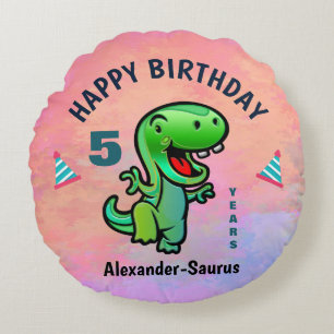 Grattis på födelsedagen Grönt Dinosaur Personalize Rund Kudde
