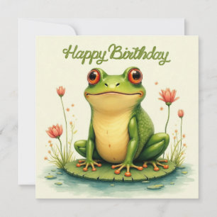 Grattis på födelsedagen Grönt Frog and Flowers Kort