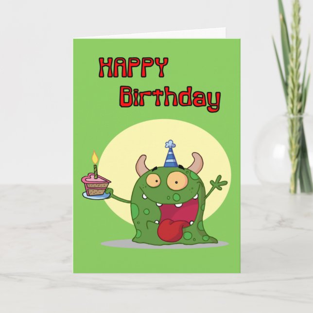 Grattis på födelsedagen Grönt Monster Kort (Framsida)
