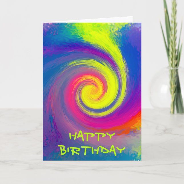 Grattis på födelsedagen - Groovy Abstrakt Spiral S Kort (Framsida)