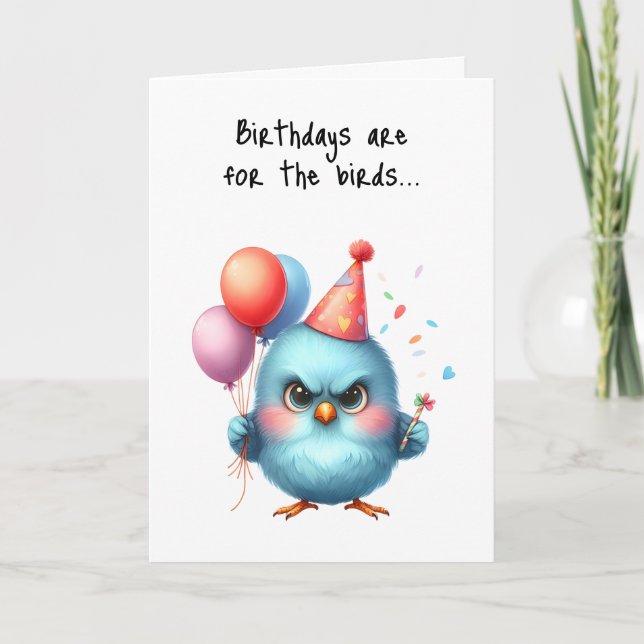 Grattis på födelsedagen Grumpy Bird Balloons Party Kort (Framsida)