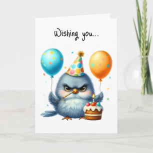 Grattis på födelsedagen Grumpy Bird Cake Balloons Kort