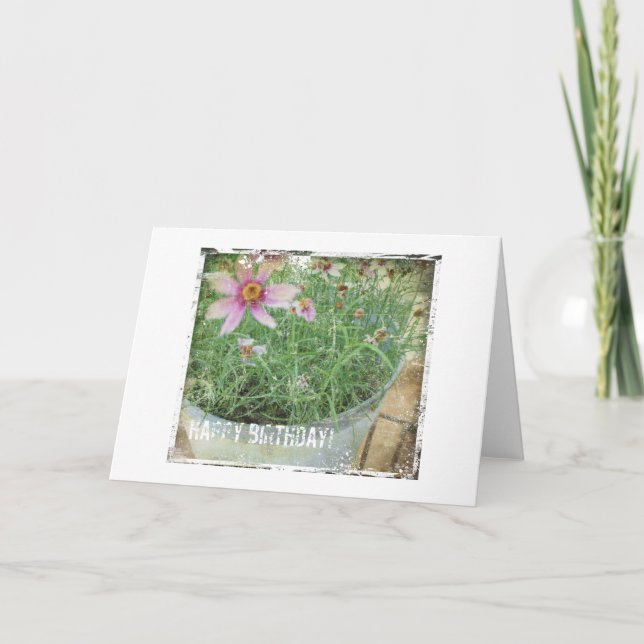 Grattis på födelsedagen Grunge Flowers Kort (Framsida)