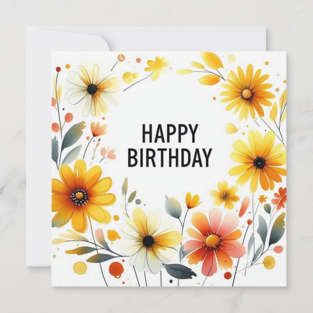 grattis på födelsedagen gul blomma ram kort  (Framsida)