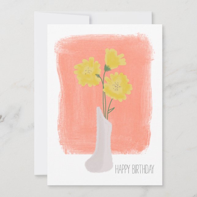 Grattis på födelsedagen Gul blommig penseldrag Kort (Framsida)