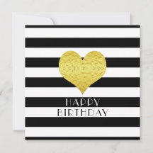 Grattis på födelsedagen Guld Heart Black White Ran