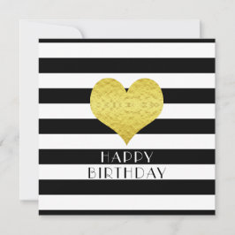 Grattis på födelsedagen Guld Heart Black White Ran Julkort