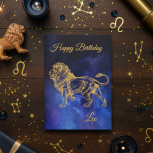 Grattis på födelsedagen Guld Leo Zodiac Horoscope Kort
