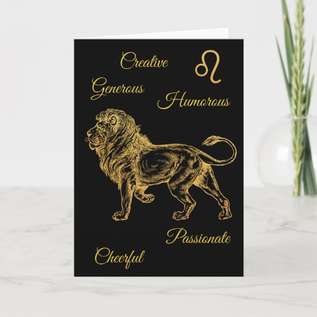 Grattis på födelsedagen Guld Leo Zodiac Horoscope- Kort (Framsida)