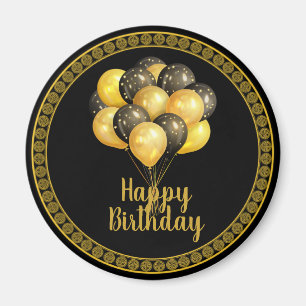 grattis på födelsedagen, guld och svart. magnet