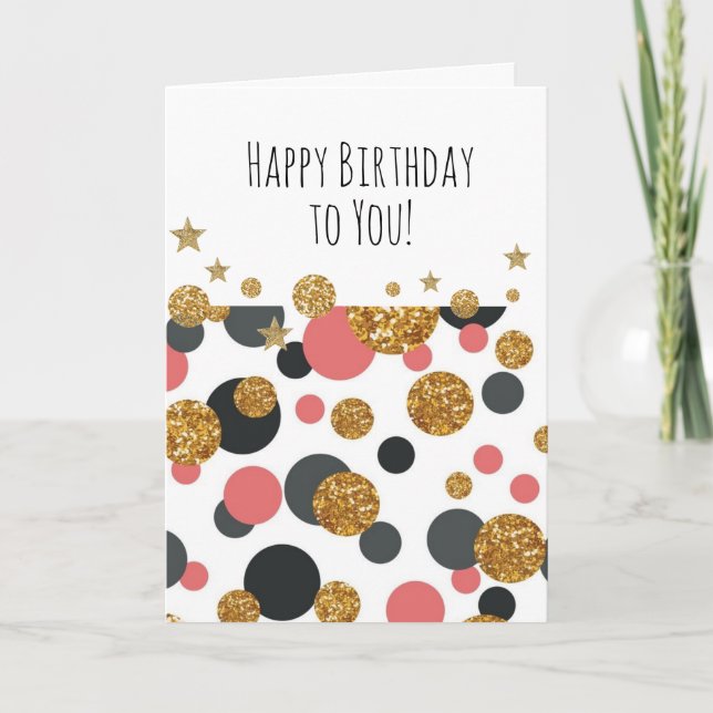 Grattis på födelsedagen Guld Polka dots Kort (Framsida)