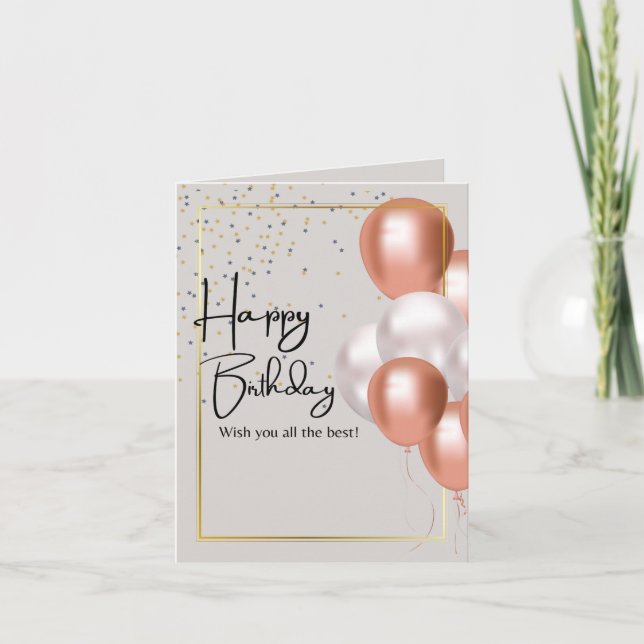 Grattis på födelsedagen Guld Ram Stjärnor Ballonge Tack Kort (Framsida)