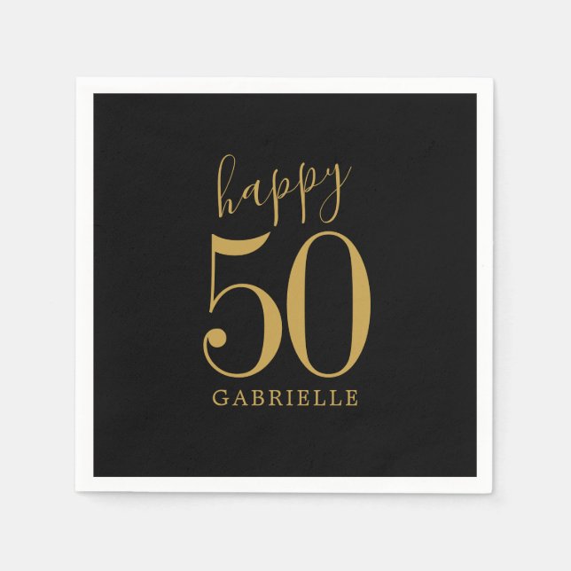 Grattis på födelsedagen Guld Svarta Anpassningsbar Pappersservett (Framsidan)