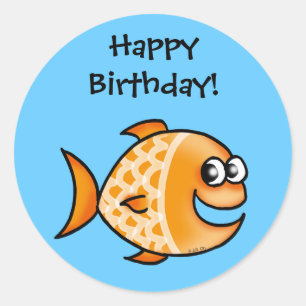 Grattis på födelsedagen! (guldfisk) runt klistermärke