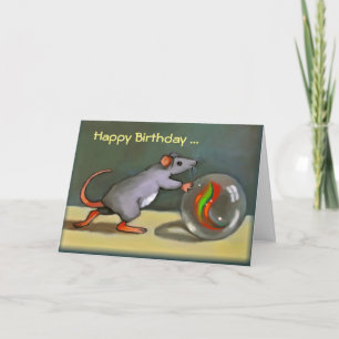 Grattis på födelsedagen gullig mus med marmor, kort